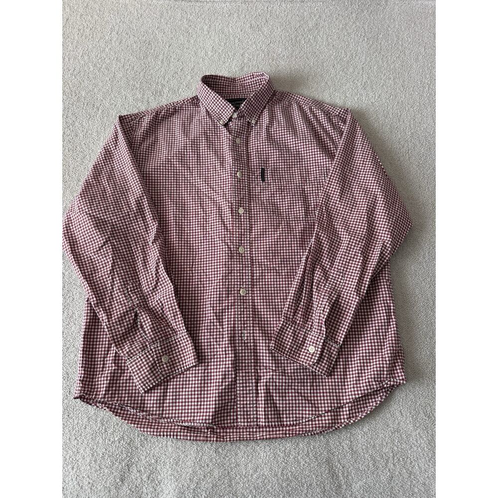 VTG Abercrombie & Fitch Button Shirt Mens L Oxford Long Sleeve Red Black Gingham